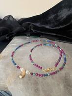 Robijn smaragd saffier Akoya zoutwater parel beschermt geluk, Nieuw, Ophalen of Verzenden, Met edelsteen, Rood