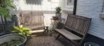 Houten Tuinbankjes met Bistrotafeltje, Ophalen, Gebruikt, Hout