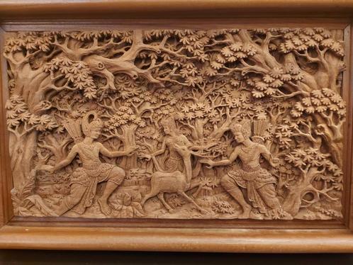 Zeer groot antiek houtsnijwerk van Rama en Sita., Antiek en Kunst, Kunst | Beelden en Houtsnijwerken, Ophalen
