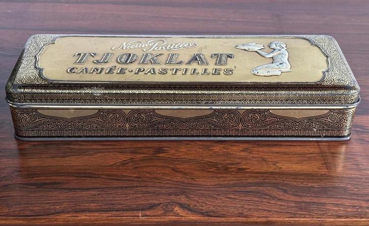 Vintage Tjoklat langwerpig blik - Camee Pastilles, Verzamelen, Blikken, Gebruikt, Overige, Overige merken, Ophalen of Verzenden