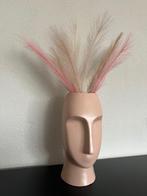 Vaas hoofd abstract curves inclusief pluimen stekjes, Gebruikt, Overige kleuren, Aardewerk of Porselein, Ophalen of Verzenden