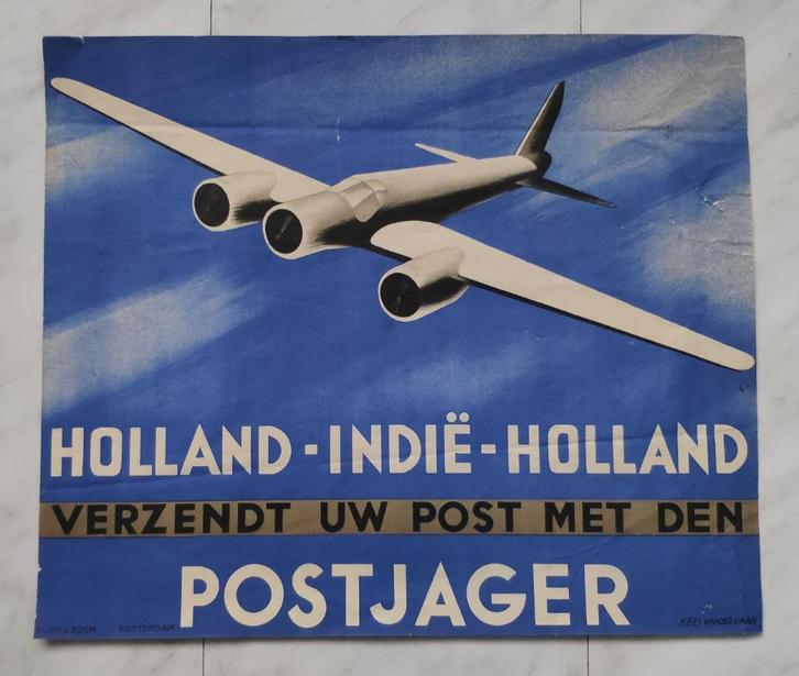 Nederlands Indië verzendt uw post met den Postjager poster, Verzamelen, Posters, Gebruikt, Overige onderwerpen, A1 t/m A3, Rechthoekig Liggend