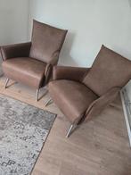 2 Bruin lederen fauteuils, Huis en Inrichting, Fauteuils, Ophalen, Zo goed als nieuw, 75 tot 100 cm, 50 tot 75 cm