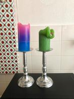 Verzilverde kandelaars voor stompkaarsen, Ophalen of Verzenden, Zo goed als nieuw, Zilver, Kandelaar