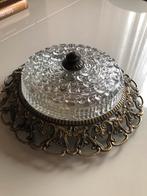 Antieke koper met glazen plafondlamp, Ophalen of Verzenden, Zo goed als nieuw, Glas, Vintage