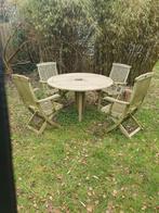 Teakhouten tuinset met 4 stoelen, Tuin en Terras, Tuinsets en Loungesets, Ophalen, Gebruikt, Teakhout, Eettafel