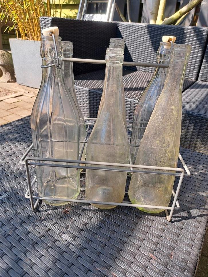 Antiek zinken flessenrek incl 6 flessen, Antiek en Kunst, Curiosa en Brocante, Ophalen of Verzenden