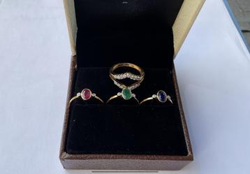 Ring goud met diamanten en emerald, saffier en robijn beschikbaar voor biedingen