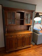 Houten buffetkast met glas, Huis en Inrichting, Kasten | Buffetkasten, Ophalen, Gebruikt, 100 tot 150 cm, Met lade(s)