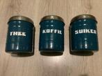 Vintage Emaille Voorraadbussen Koffie, Suiker, Thee - Blauw, Ophalen of Verzenden