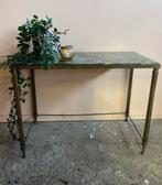 Vintage tafeltje messing groen marmeren blad, Ophalen, Minder dan 50 cm, Gebruikt, 50 tot 100 cm