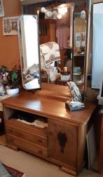 KAPTAFEL 3 LUIK SPIEGEL & NACHTKASTJE  antiek  art deco, Huis en Inrichting, Tafels | Kaptafels, Ophalen, Gebruikt, 100 tot 150 cm