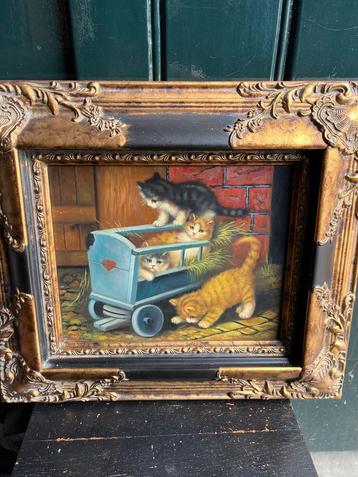 Schilderij met kittens in kar beschikbaar voor biedingen
