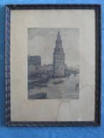 Vintage ets van de Montelbaanstoren te Amsterdam, Ophalen of Verzenden