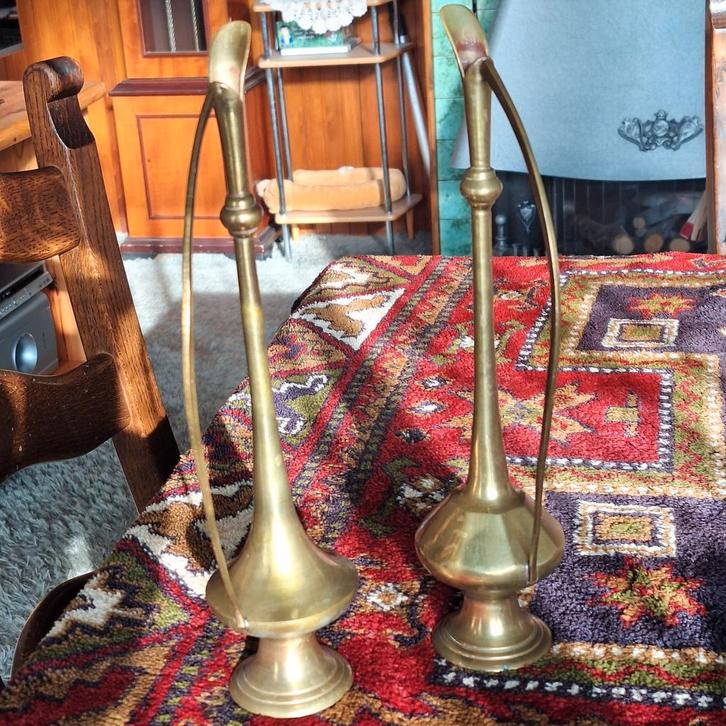 Antieke Messing Spenkelaars - Set van 2, Huis en Inrichting, Woonaccessoires | Vazen, Gebruikt, Overige kleuren, Minder dan 50 cm