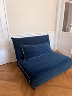 Maisons du Monde slaapbank – blauw fluweel, Huis en Inrichting, Ophalen, Zo goed als nieuw, 75 tot 100 cm, Stof