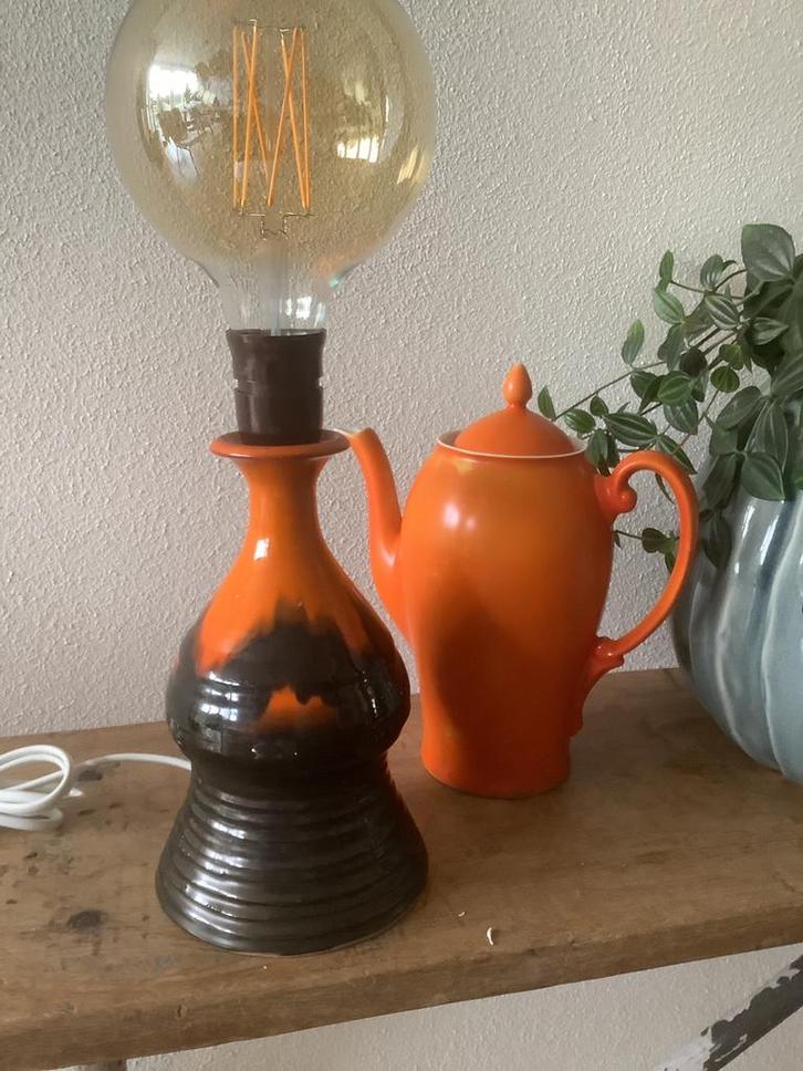 Retro oranje tafellamp, Huis en Inrichting, Lampen | Tafellampen, Ophalen of Verzenden