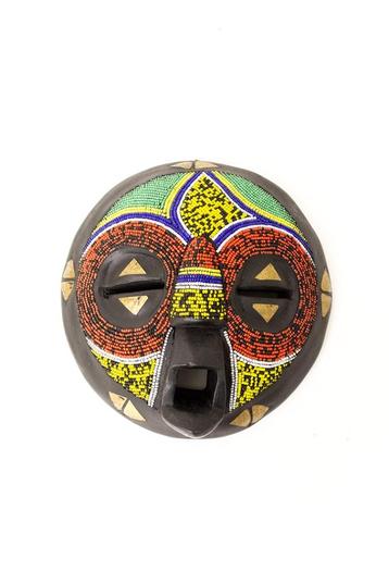 Handgemaakt houten masker met kralen/ messing Ashanti Ghana beschikbaar voor biedingen