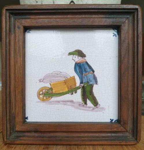 Tegeltje - Oud Hollands Tafereel - Keramiek in Lijst, Antiek en Kunst, Antiek | Wandborden en Tegels, Ophalen of Verzenden