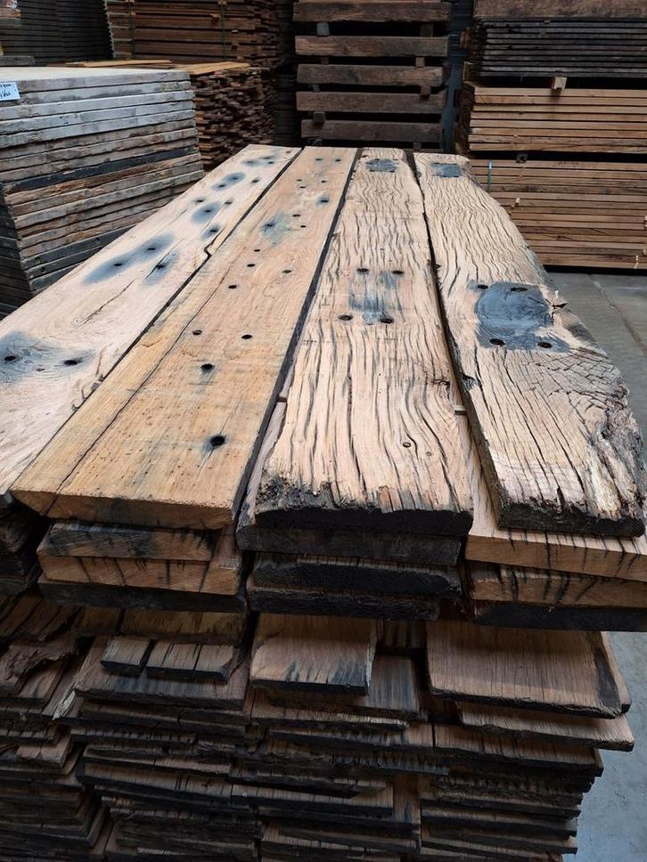 Oud eiken planken  Wagondelen  Spoorplanken wagonplanken, Doe-het-zelf en Verbouw, Hout en Planken, Gebruikt, Eiken, Ophalen of Verzenden