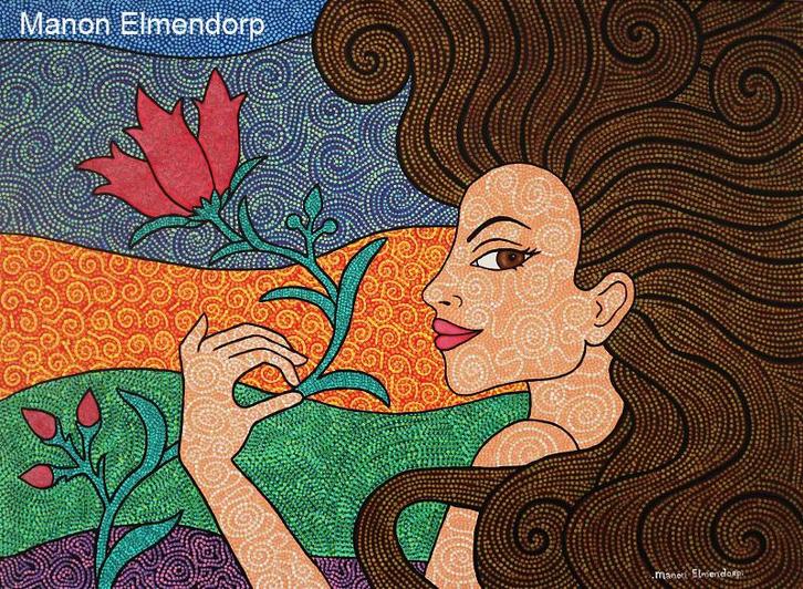 60x80cm Uniek Handgeschilderd Schilderij "Fiore" Kunst, Antiek en Kunst, Kunst | Schilderijen | Modern, Ophalen of Verzenden