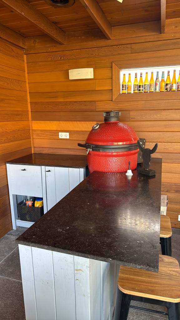 Douglas buitenkeuken, hoek, 180x200. Belgisch hardsteen blad, Tuin en Terras, Buitenkeukens, Zo goed als nieuw, Houtskool, Inbouw