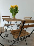 Tuinset, bistro set, tuintafel met 4 stoelen, hout en metaal, Tuin en Terras, Nieuw, Hout, Ophalen, Vierkant