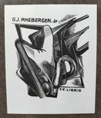 Exlibris G.J. Rhebergen (Ru van Rossem) (mythologie, zwaan), Antiek en Kunst, Ophalen of Verzenden