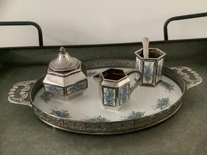 Verzilverd/Emaille Servies Pako Rhenen - Jaren ‘60, Antiek en Kunst, Antiek | Servies compleet, Ophalen of Verzenden