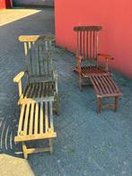 Twee deck chairs, Tuin en Terras, Tuinstoelen, Ophalen, Gebruikt, Hout, Inklapbaar