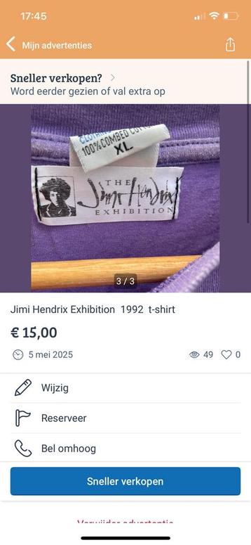 Jimi Hendrix Exhibition 1991 t-shirt beschikbaar voor biedingen