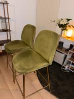 Groene Velvet Barkrukken met Gouden Onderstel, Huis en Inrichting, Barkrukken, Ophalen, Met voetsteun, 60 tot 90 cm, Zo goed als nieuw