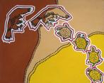 Schilderij (Aboriginal) van een schildpad met een arend, Antiek en Kunst, Ophalen of Verzenden