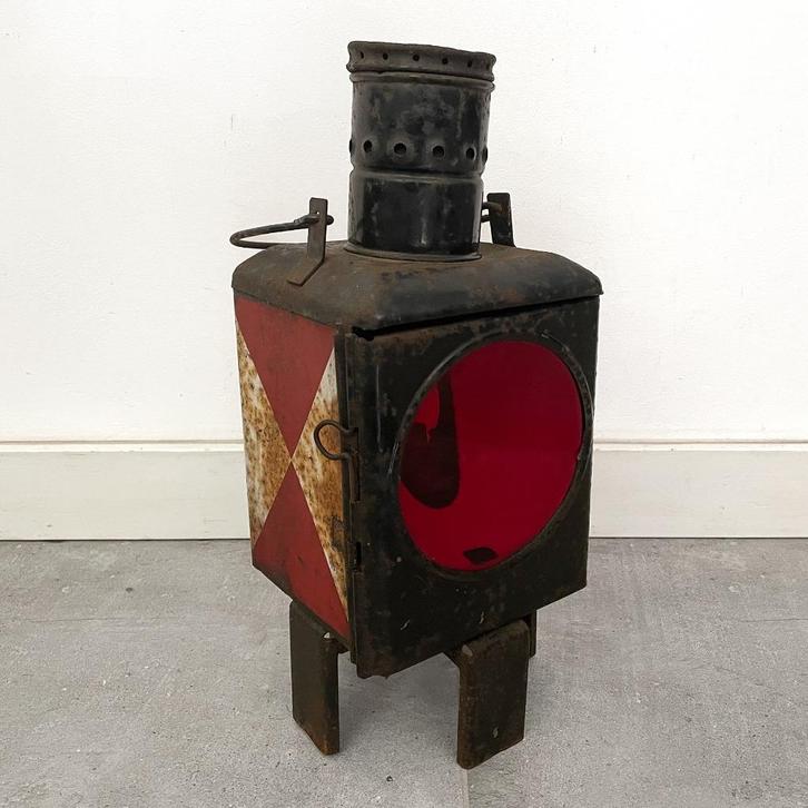Vintage, oude, antieke seinlamp, Deutsche Bahn spoorweg lamp, Verzamelen, Spoorwegen en Tramwegen, Gebruikt, Trein, Overige typen