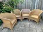 Tuinstoelen wicker (4 stuks) zeer comfortabel met kussens, Ophalen, Zo goed als nieuw, Wicker