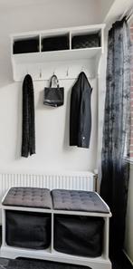 Witte Kapstok met opbergmandjes en halbankje, Huis en Inrichting, Woonaccessoires | Kapstokken, Gebruikt, Minder dan 100 cm, Hout