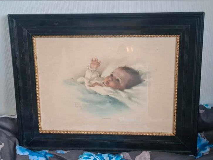 Vintage schilderij slapende baby, Antiek en Kunst, Kunst | Schilderijen | Klassiek, Ophalen