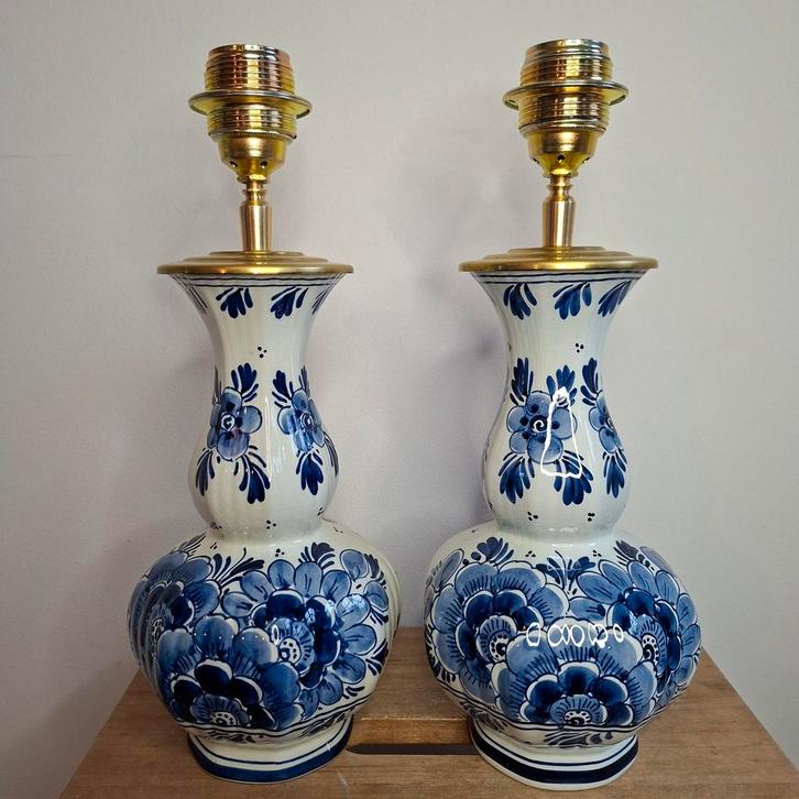 Set van 2 handgemaakte Delfts blauwe vaaslampen, Huis en Inrichting, Lampen | Lampenkappen, Ophalen of Verzenden