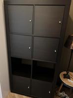 Zwarte/buine Kallax  kast met 8 vakken met deurtjes zgan, Ophalen, Zo goed als nieuw