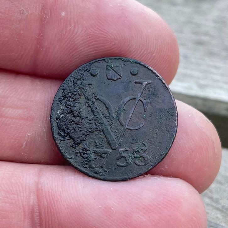 Voc duit Utrecht 1753 - bodemvondsten - munt voc - duitje, Postzegels en Munten, Munten | Nederland, Overige waardes, Vóór koninkrijk