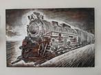3D schilderij stoomlocomotief, 120 x 80 cm, Huis en Inrichting, Ophalen, Zo goed als nieuw, Schilderij, 75 cm of meer
