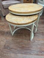 Set van 2 Mangohouten Bijzettafels, Huis en Inrichting, Tafels | Bijzettafels, Ophalen, Minder dan 45 cm, Minder dan 55 cm, Rond