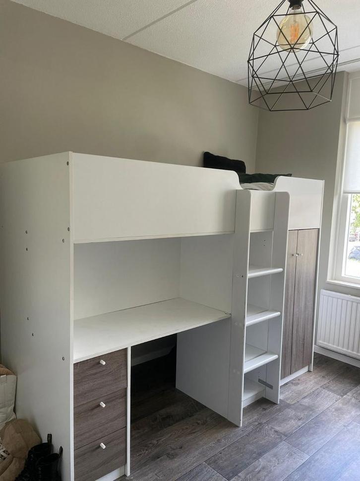Hoogslaper, wit, 1 persoonsbed, Huis en Inrichting, Slaapkamer | Stapelbedden en Hoogslapers, Gebruikt, Hoogslaper, 90 cm, Eenpersoons