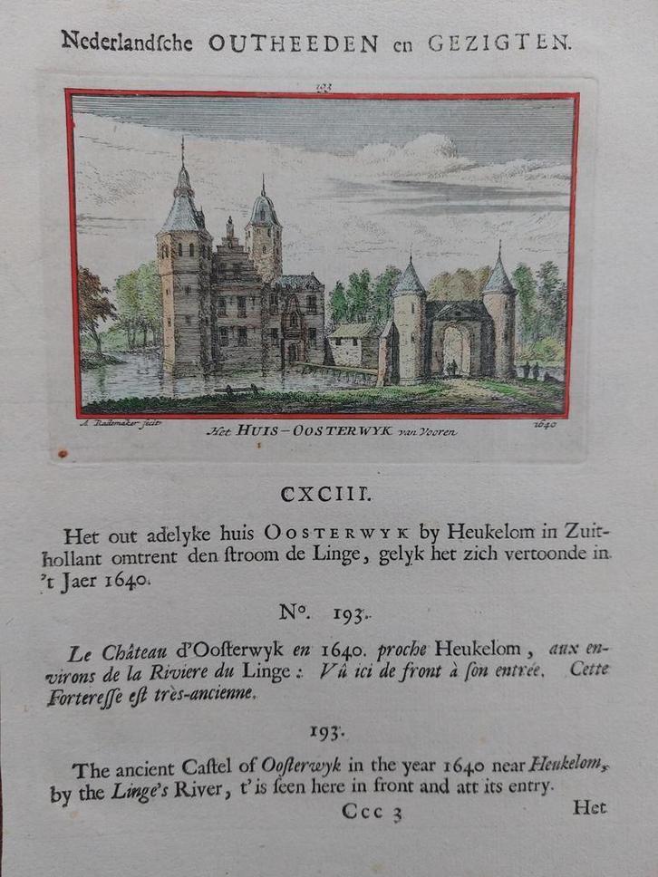 193 / huis Oosterwijk Gekleurde gravure A. Rademaker 1e druk, Antiek en Kunst, Kunst | Etsen en Gravures, Ophalen of Verzenden