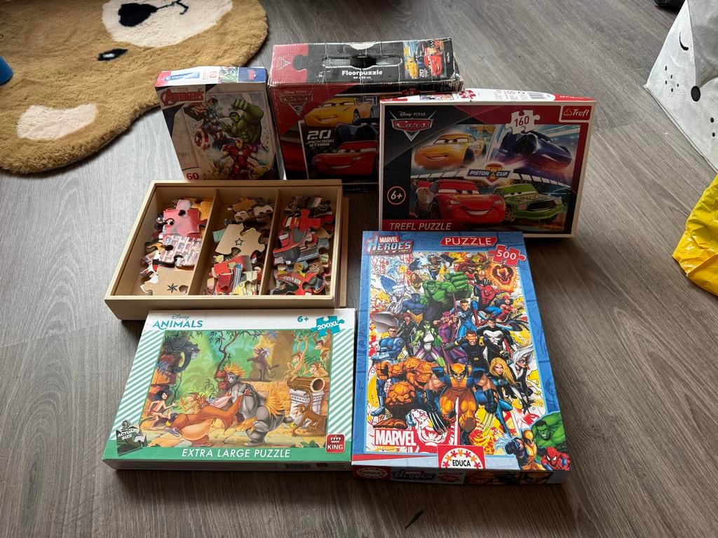 Diverse Puzzels - Cars, Marvel, Jungle Book, Ophalen of Verzenden, Meer dan 50 stukjes, Gebruikt, 4 tot 6 jaar