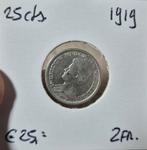 25 cents kwartje 1919, Postzegels en Munten, Munten | Nederland, Verzenden, Zilver, 25 cent, Koningin Wilhelmina