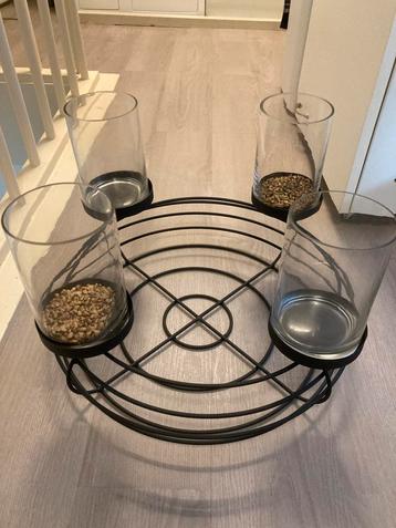 IJzeren sier-ring met 4 glazen houders voor kaars en deco beschikbaar voor biedingen
