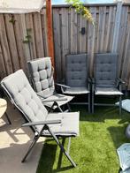4 tuinstoelen inklapbaar verstelbaar met kussens, Tuin en Terras, Tuinsets en Loungesets, Ophalen, 4 zitplaatsen, Gebruikt, Aluminium