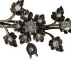 12 diamanten fraaie 14k gouden broche antiek bloem tak dames, Sieraden, Tassen en Uiterlijk, Antieke sieraden, Ophalen of Verzenden