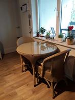Lloyd Loom Tafel + 4 Stoelen - Diameter 92cm, Ophalen of Verzenden, Gebruikt, Lloyd Loom, 4 tot 6 stoelen